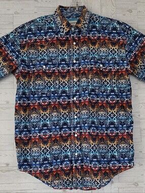 Panhandle Rough Stock Men's M Pearl Snap Western Shirt Aztec Ikat Print Cotton